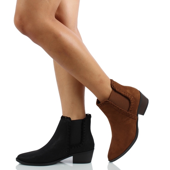 Chestnut Braided Chelsea Low Heel Ankle Boot - Picture 5 of 6